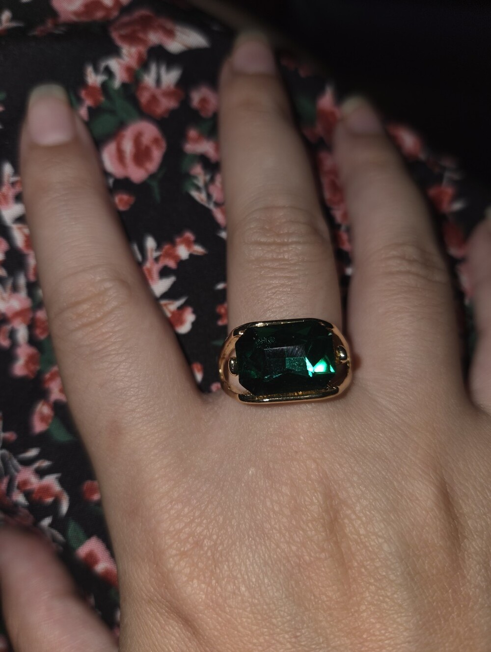 Faux Emerald Oval Statement Ring | Gold Tone Iron Alloy | Size 7
